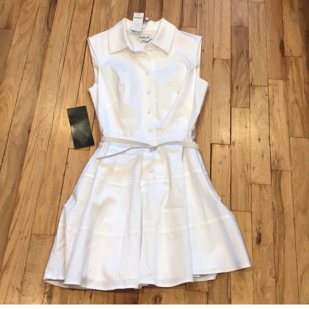 Bebe NWT Claire white sleeveless flare dress sz 2